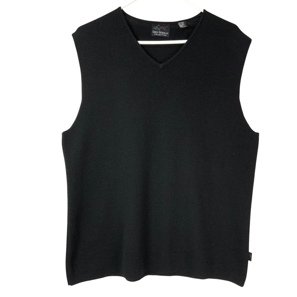 Greg Norman Collection Black Sweater Vest Large Pullover V-Neck Sleeveless Knit